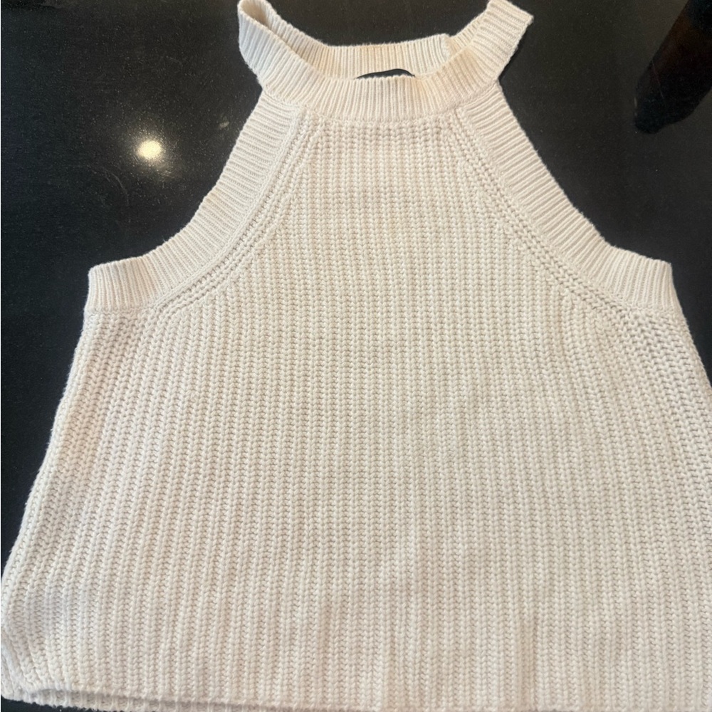 INTERMIX Cream Ribbed Sleeveless Tank Top